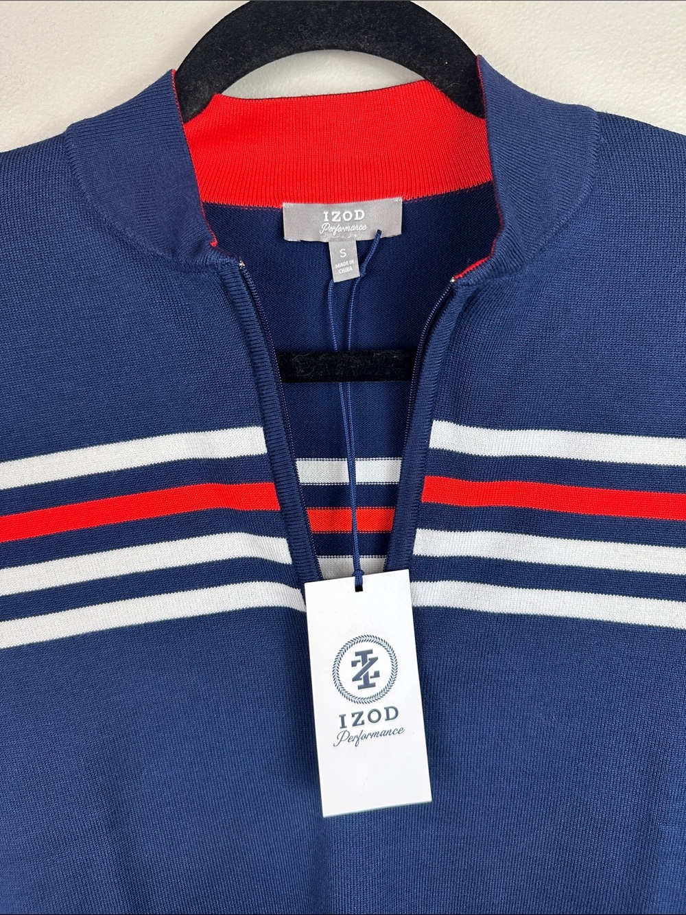 Izod Zoey Striped 1/4 Zip Knit Pullover Medieval Blue NEW! - Picture 10 of 11